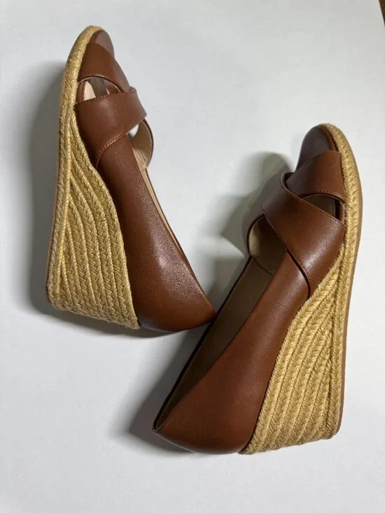 Jack Rogers Palmer Criss-Cross Women's Brown Leather Wedge Espadrilles 9M - Picture 7 of 8